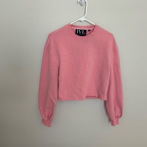 Women’s IVL COLLECTIVE Pink Cropped Sweater, Long Puff Sleeve, Size 6